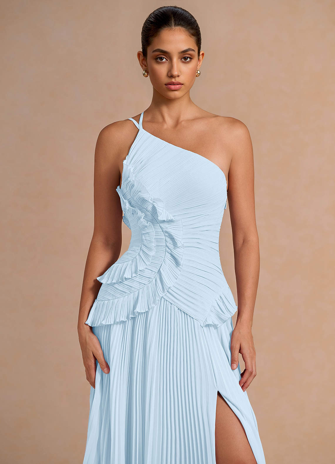 Melody A-Line One-Shoulder Chiffon Evening Dress in Sky Blue