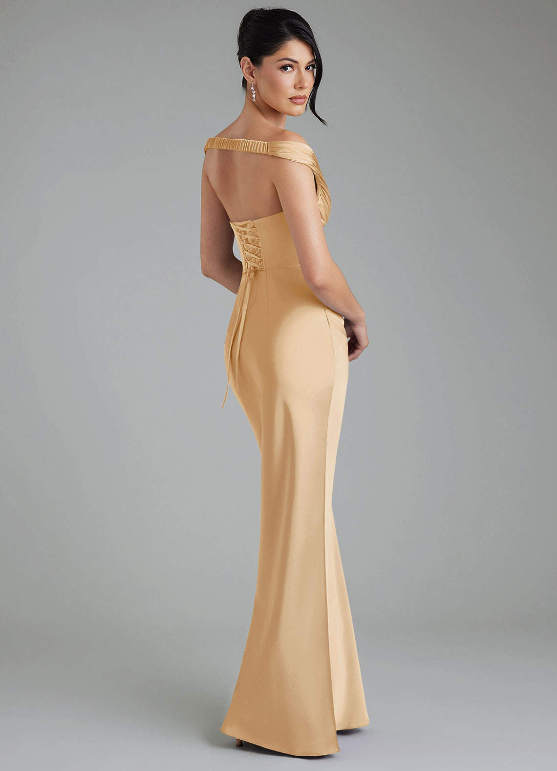 Stella Sheath V-Neck Stretch Satin Bridesmaid Dress in Gold