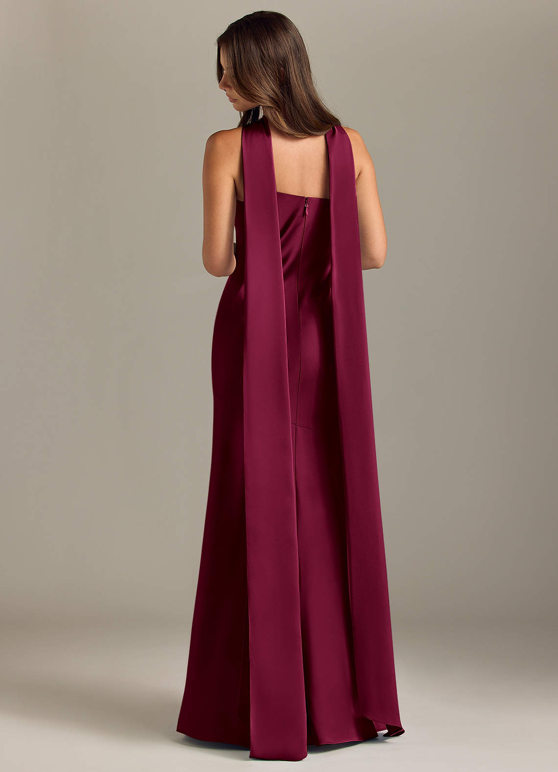 Kinsley Mermaid Halter Stretch Satin Bridesmaid Dress in Burgundy