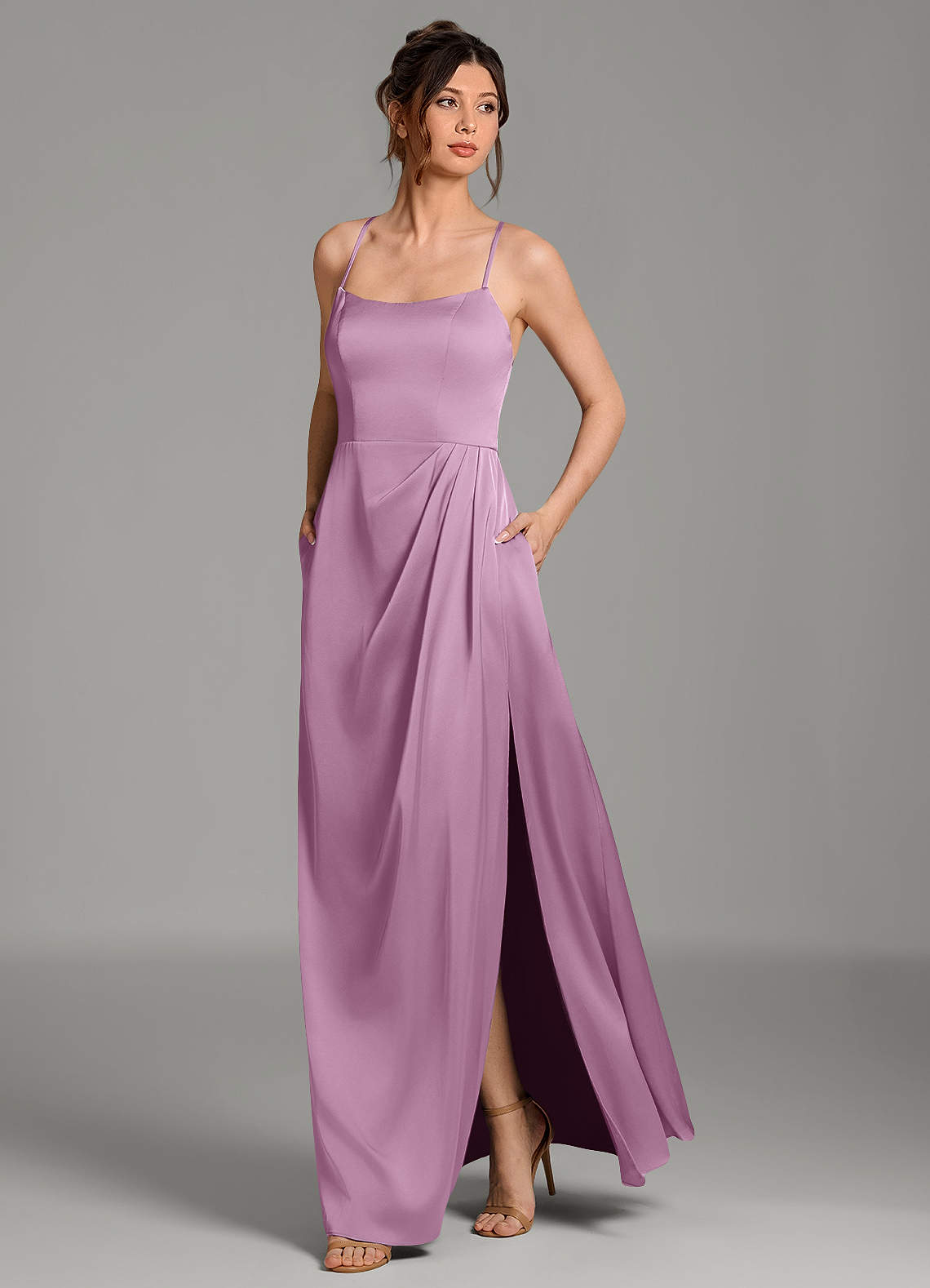 Frankie A-Line Scoop-Neck Stretch Satin Bridesmaid Dress in Wisteria
