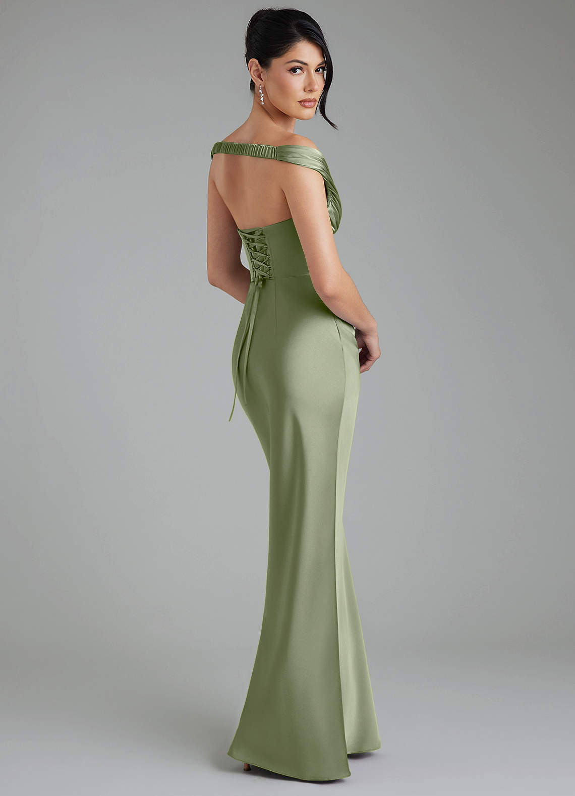 Stella Sheath V-Neck Stretch Satin Bridesmaid Dress in Pistachio