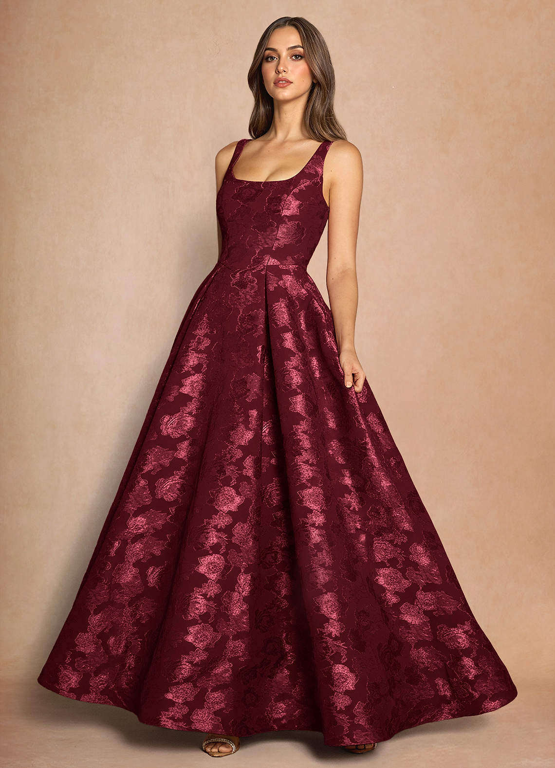 Briac A-Line Scoop-Neck Fil Coupé Evening Dress in Lemon Sorbet