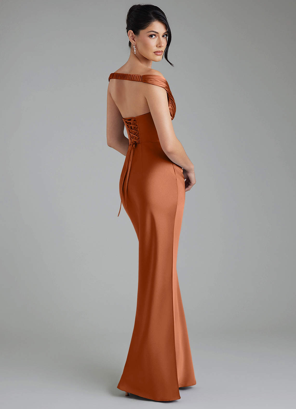 Stella Sheath V-Neck Stretch Satin Bridesmaid Dress in Copper