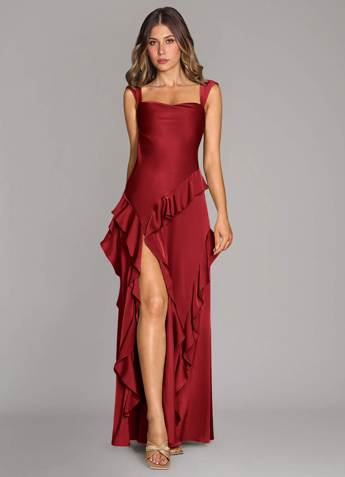 Sloane A-Line Sweetheart Stretch Satin Bridesmaid Dress in Scarlet