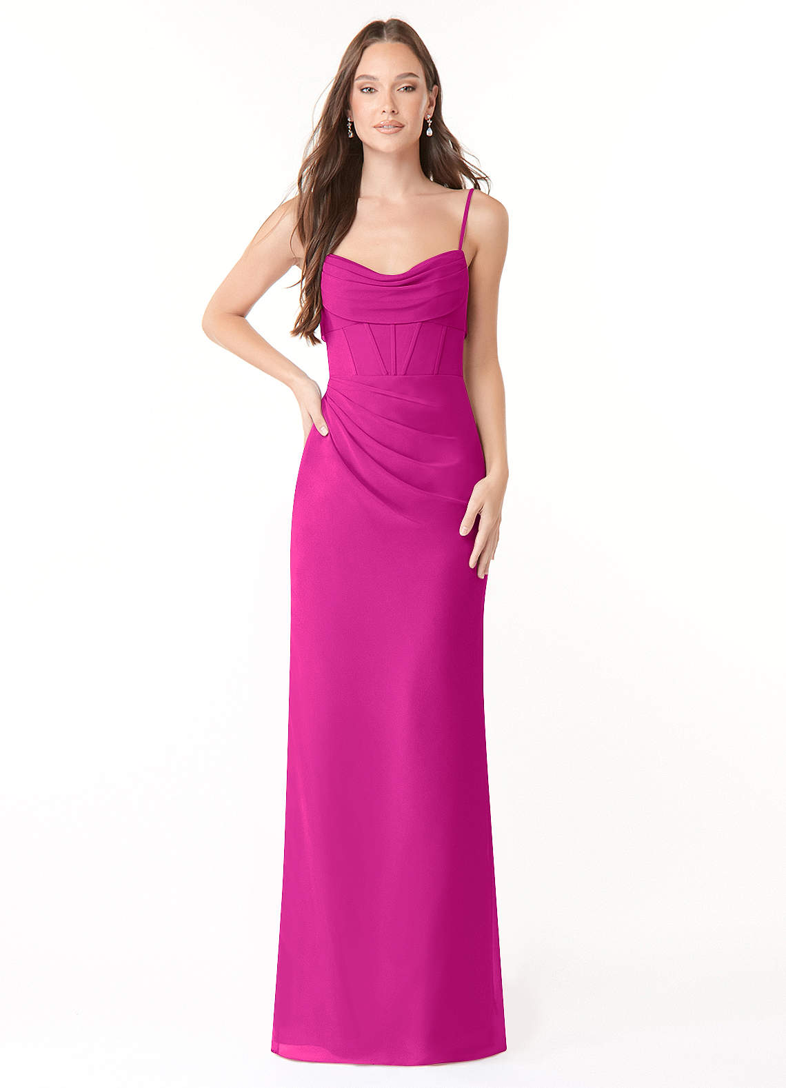 Mai Sheath Cowl-Neck Chiffon Bridesmaid Dress in Fuchsia