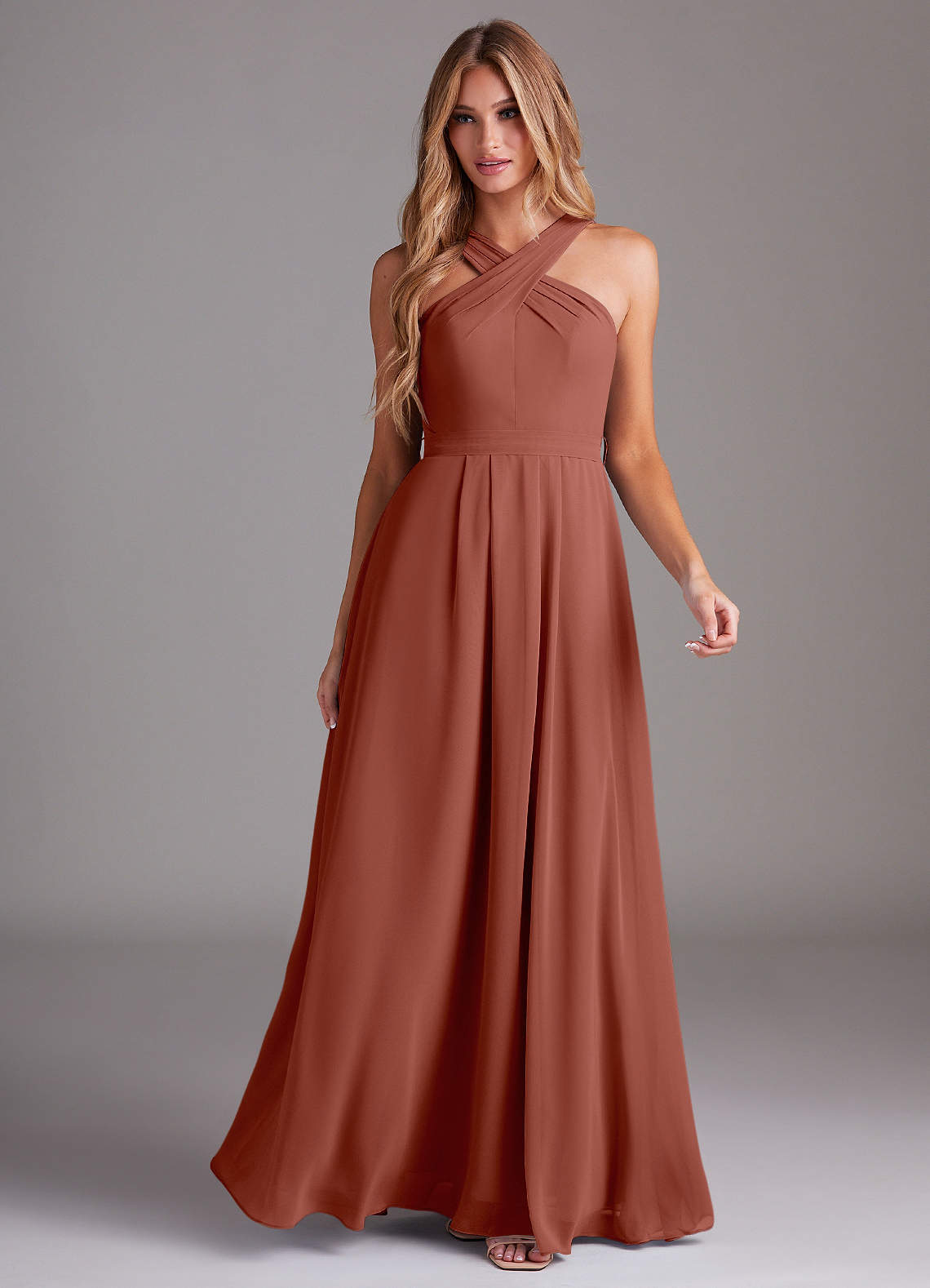 Dixie A-Line Halter Chiffon Bridesmaid Dress in Auburn