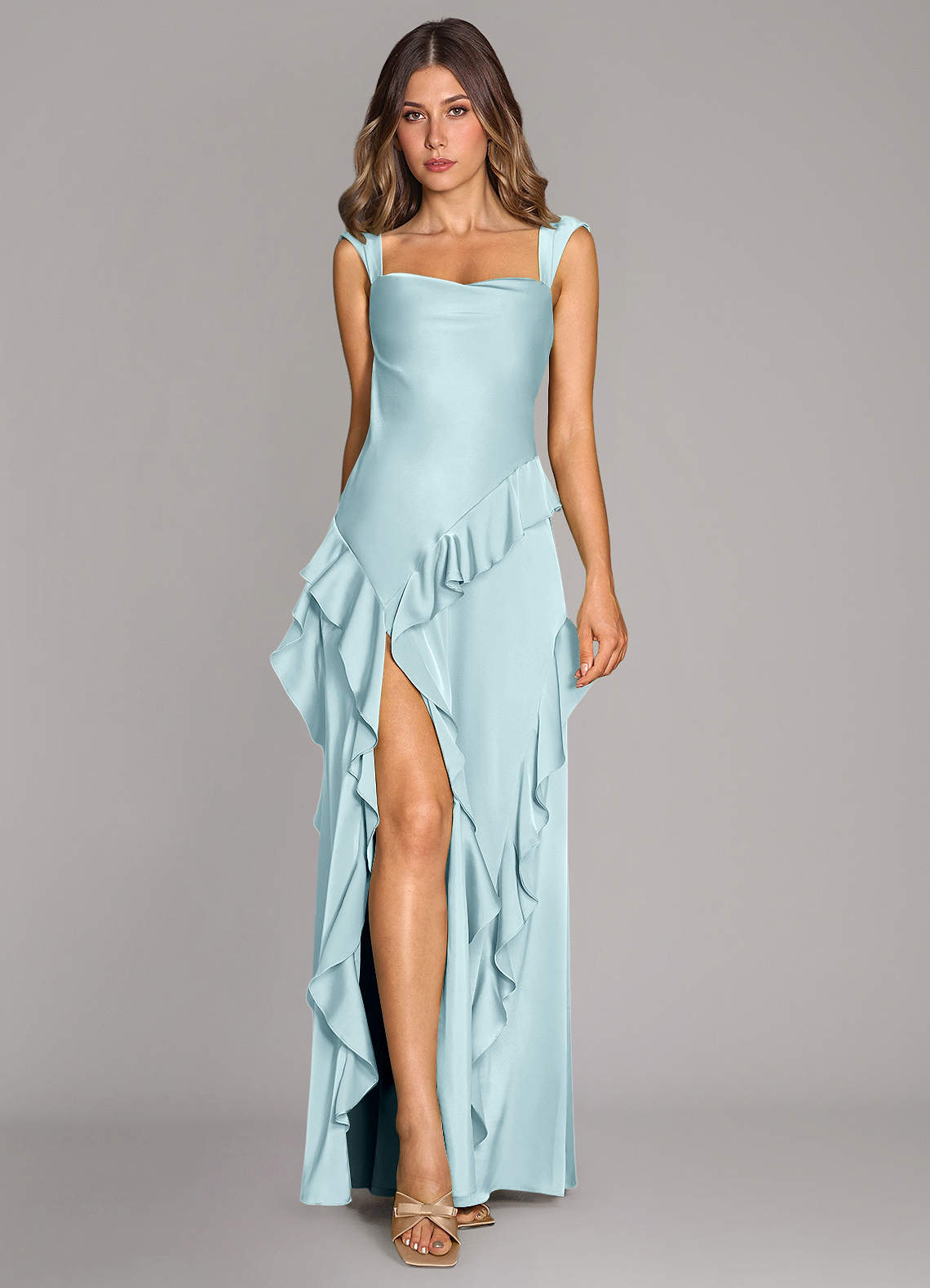 Sloane A-Line Sweetheart Stretch Satin Bridesmaid Dress in Cloud Blue