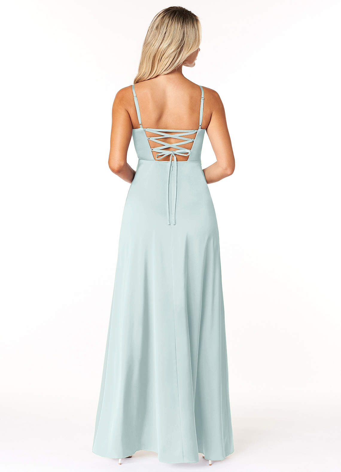 Marchella A-Line V-Neck Stretch Satin Bridesmaid Dress in Mist