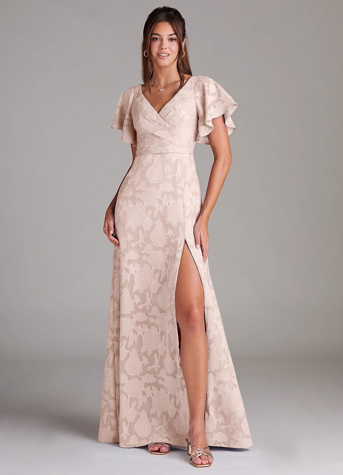 Ambrosia A-Line V-Neck Floral Burnout Bridesmaid Dress in Blushing Pink