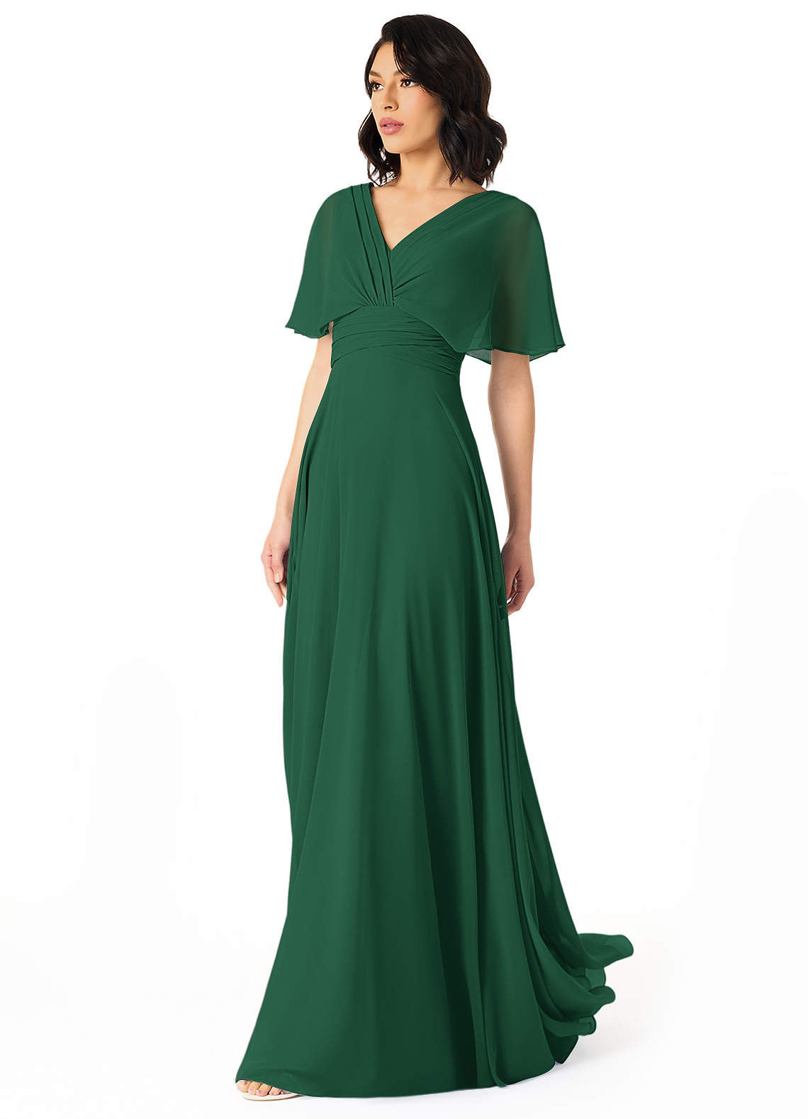 Pamela A-Line V-Neck Chiffon Bridesmaid Dress in Dark Green