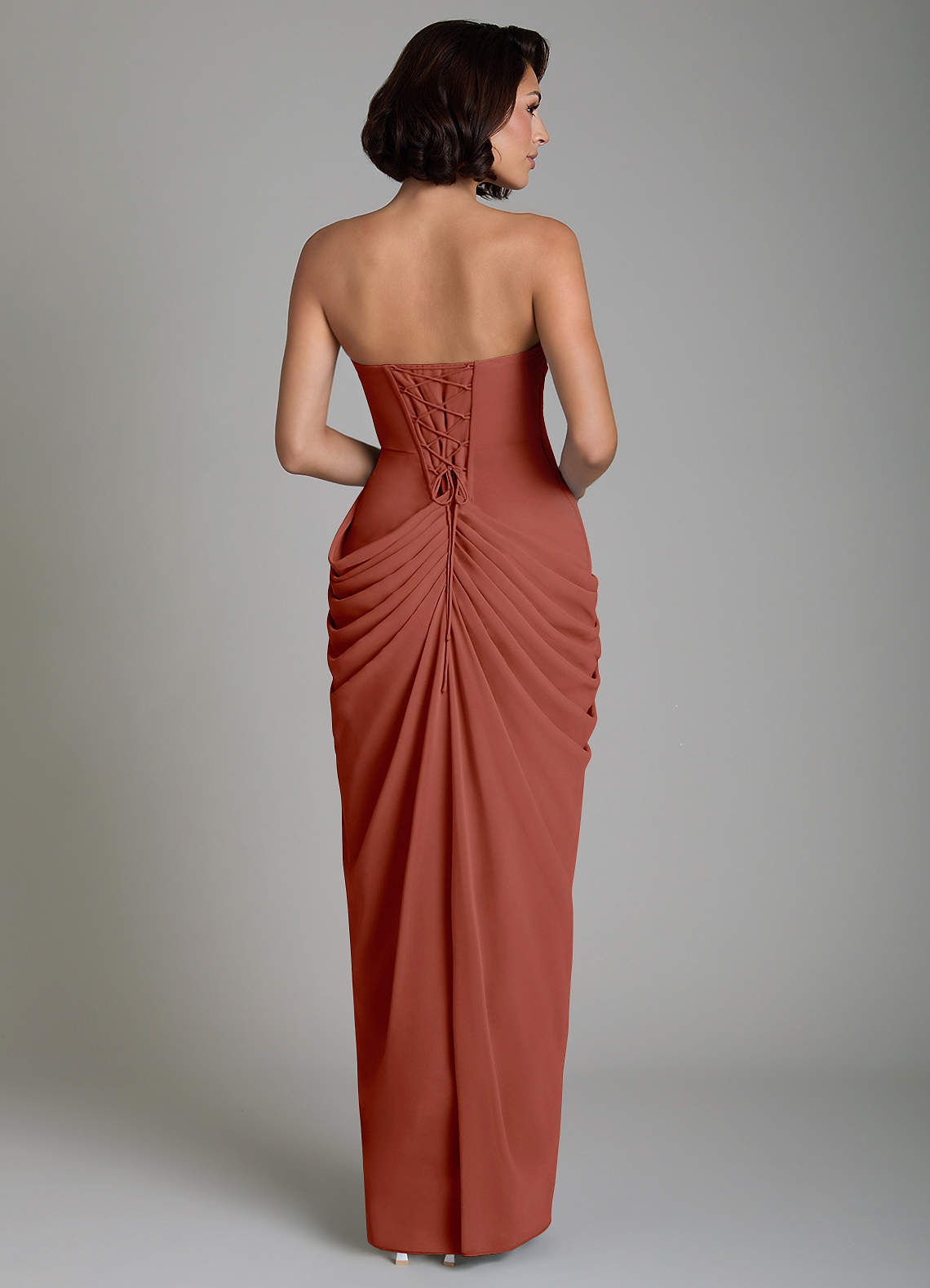 Nyra Sheath Strapless Chiffon Bridesmaid Dress in Auburn