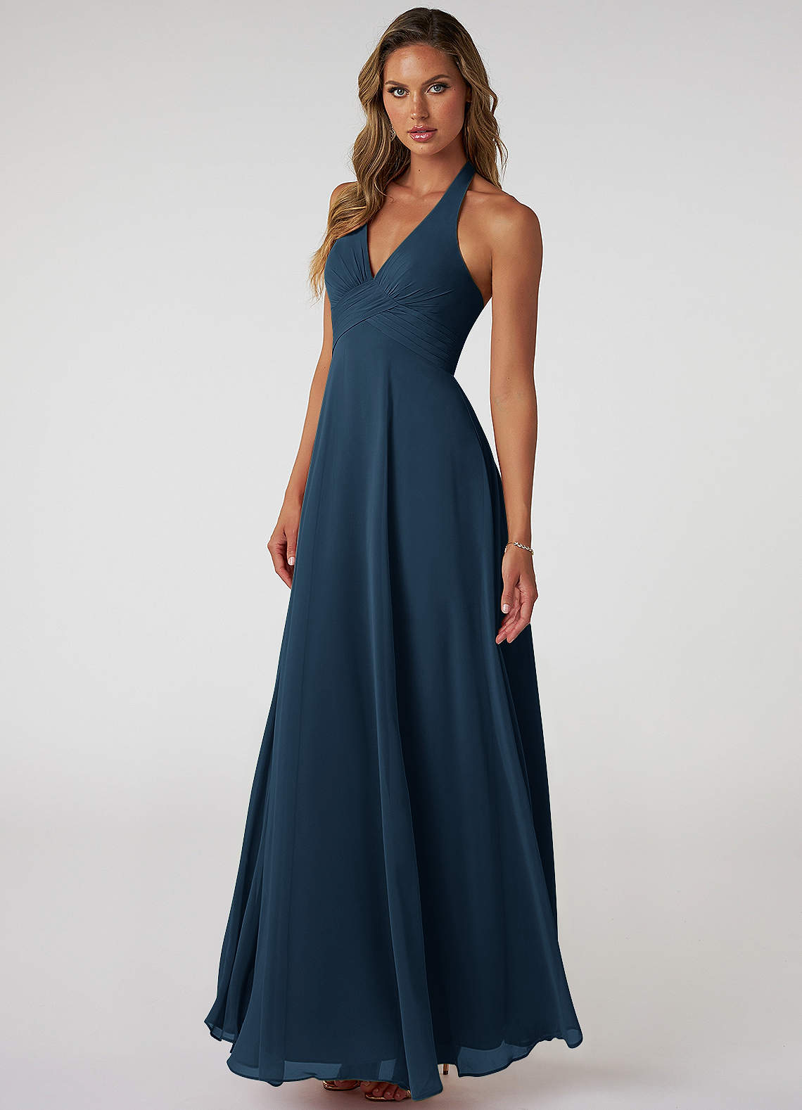Tessie A-Line V-Neck Chiffon Bridesmaid Dress in Dark Navy