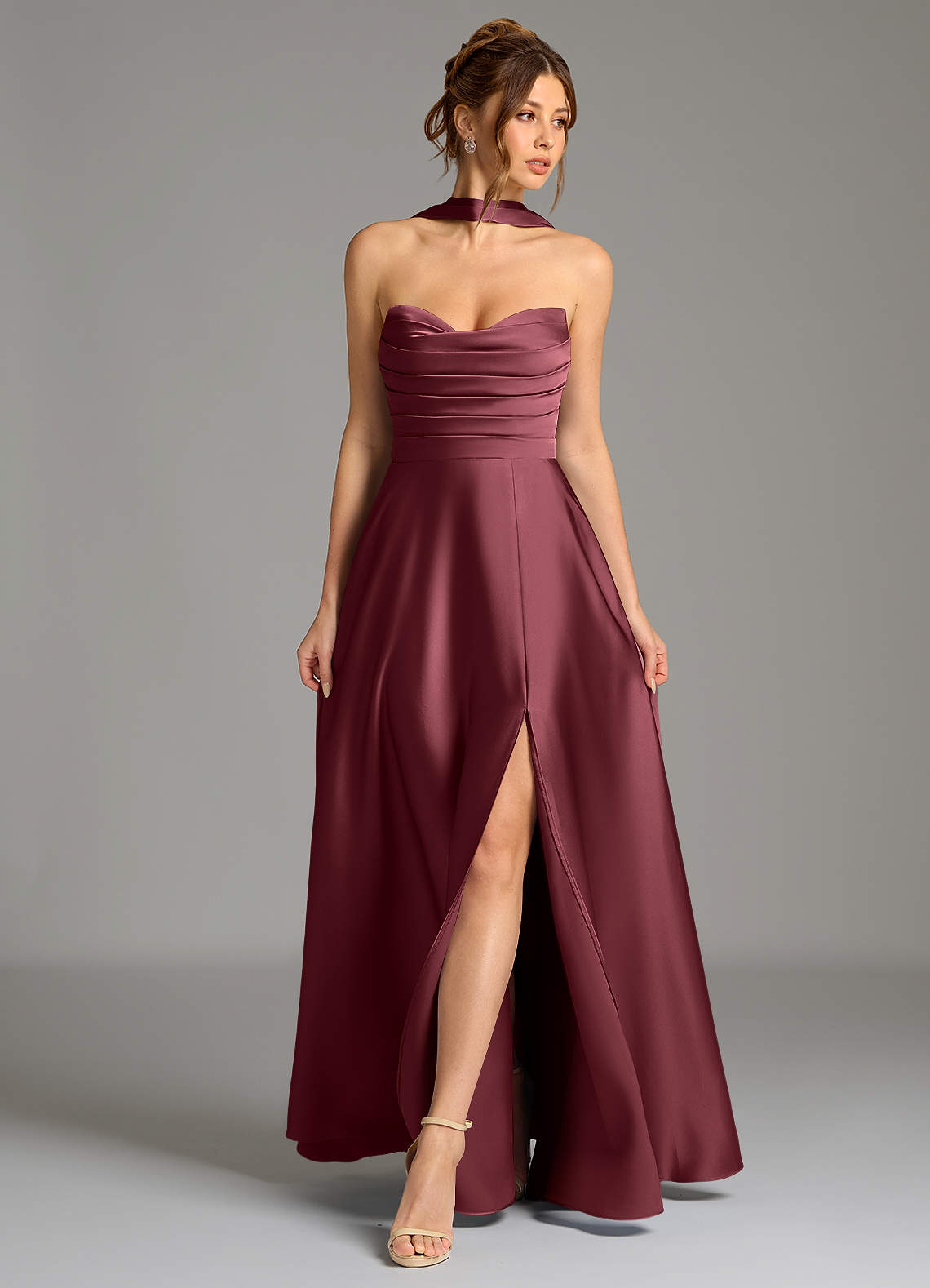 Ayla A-Line Sweetheart Stretch Satin Bridesmaid Dress in Merlot