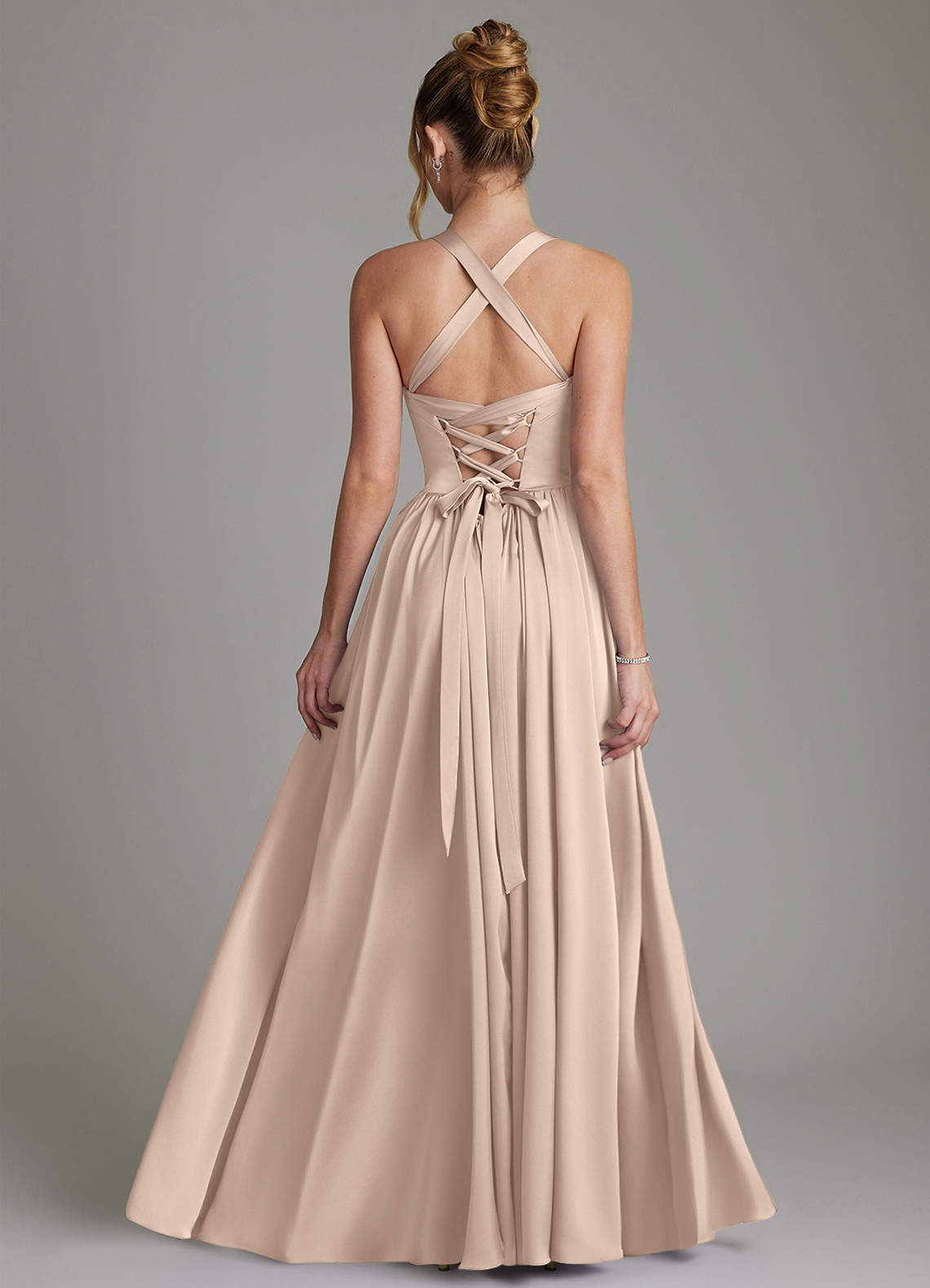 Francis A-Line V-Neck Stretch Satin Bridesmaid Dress in English Rose