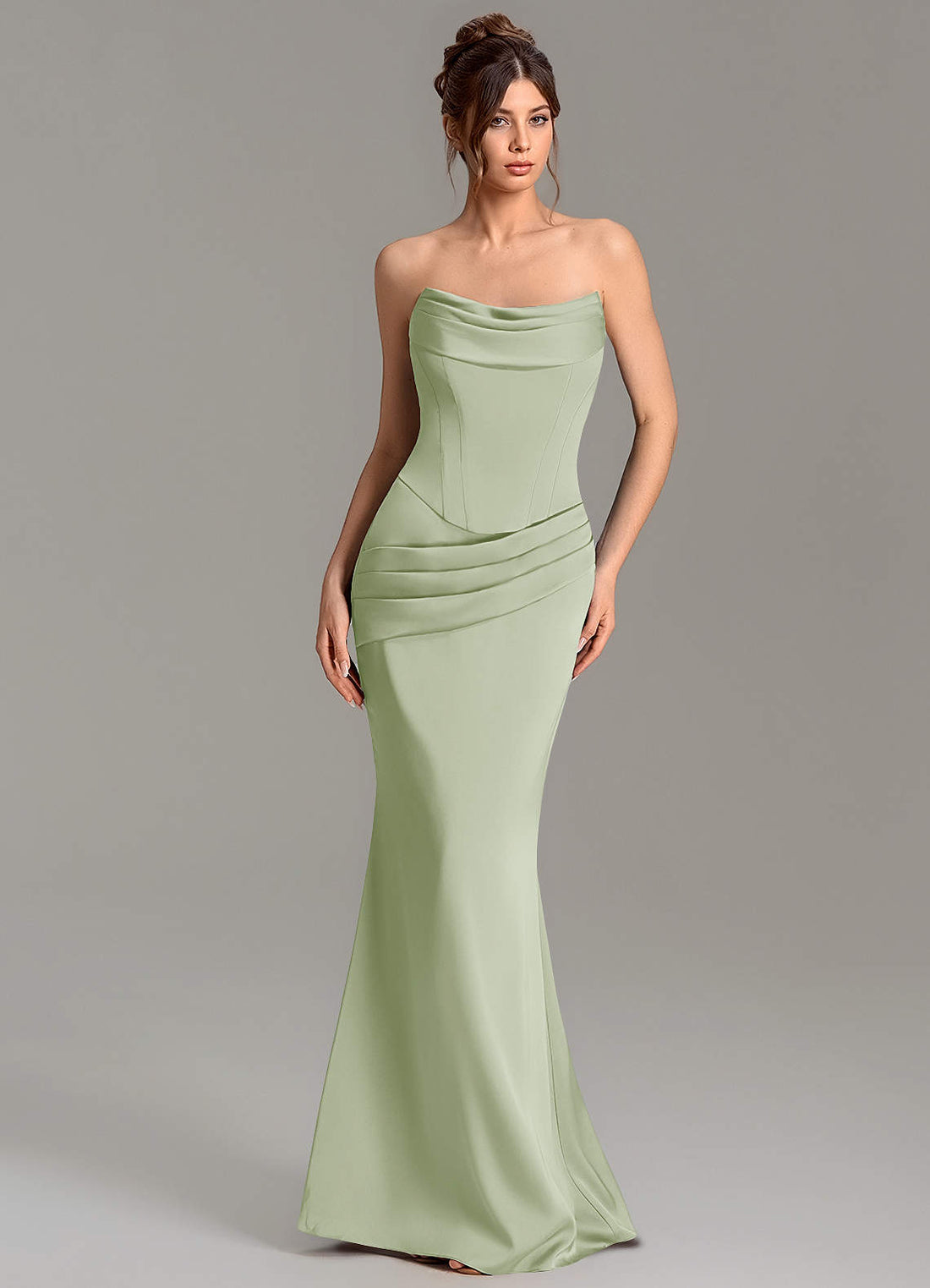Adrienne Mermaid Cowl-Neck Stretch Satin Bridesmaid Dress in Blushing Pink