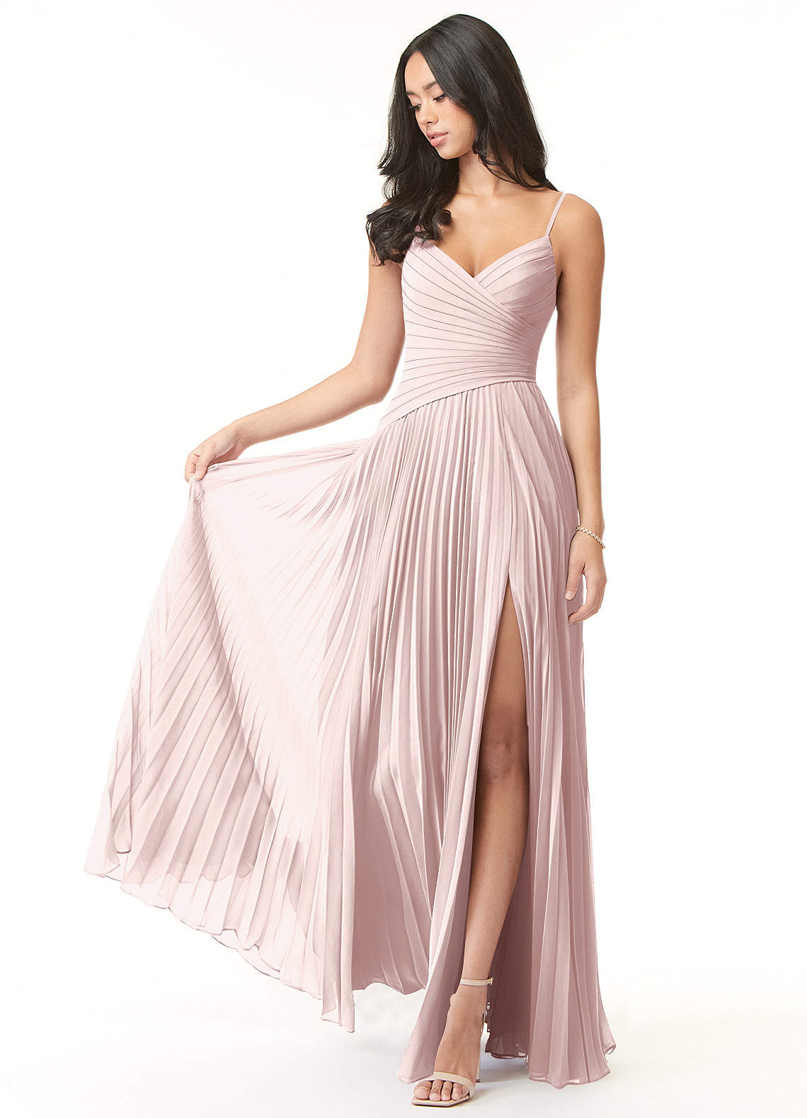 Vini A-Line V-Neck Chiffon Bridesmaid Dress in Blushing Pink