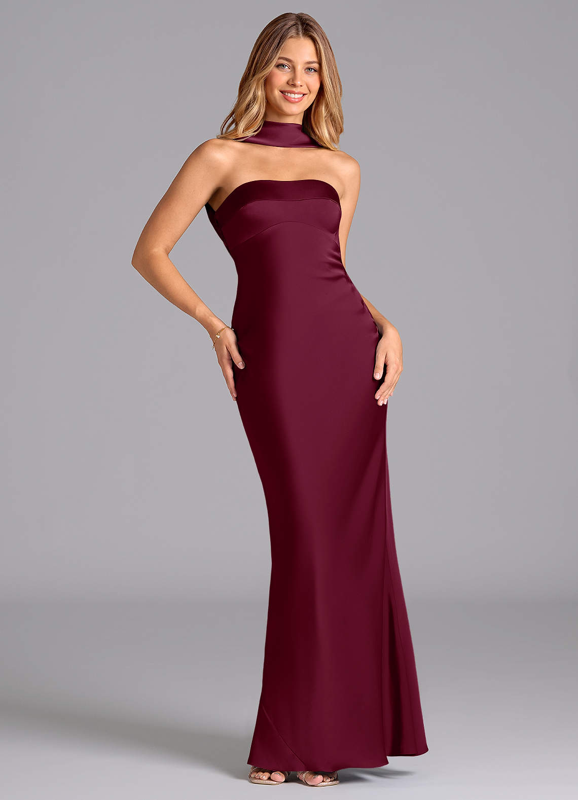 Lusinda Mermaid Strapless Stretch Satin Bridesmaid Dress in Mulberry
