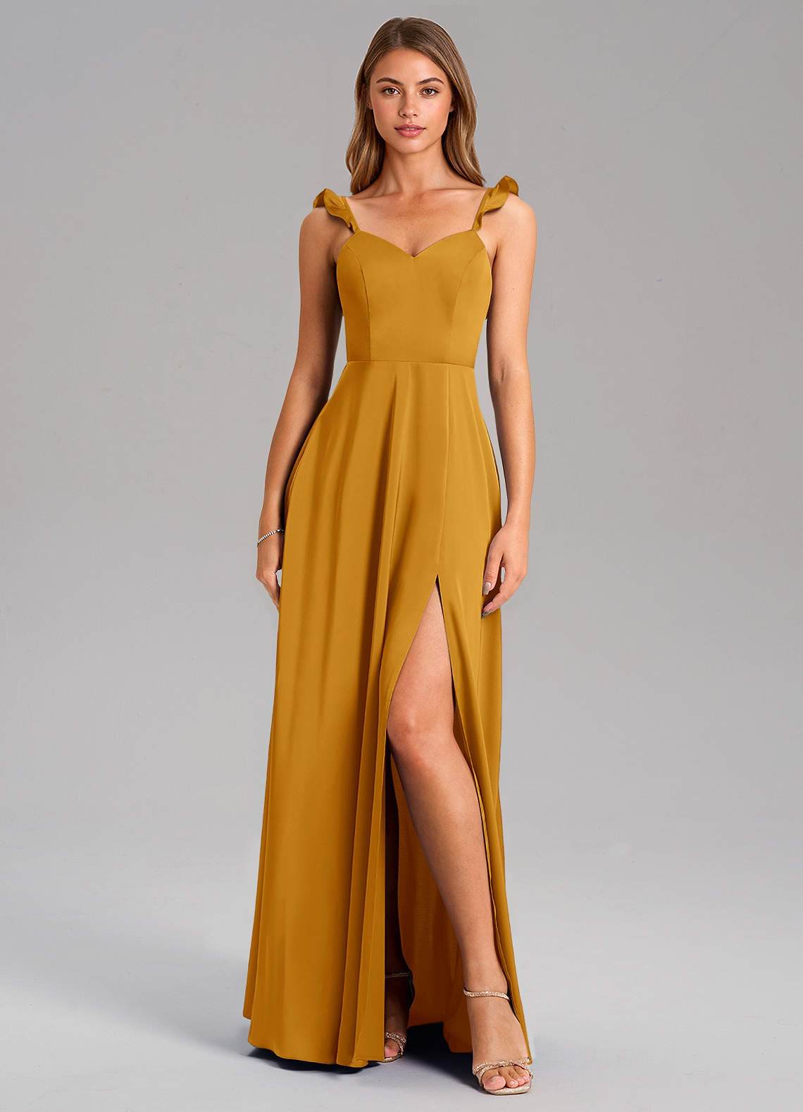 Everett A-Line V-Neck Chiffon Bridesmaid Dress in butterscotch