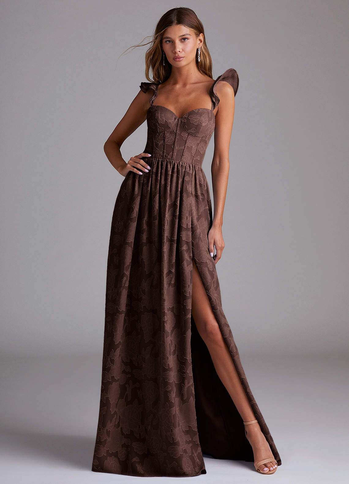 Denisse A-Line Sweetheart Floral Burnout Bridesmaid Dress in Ganache