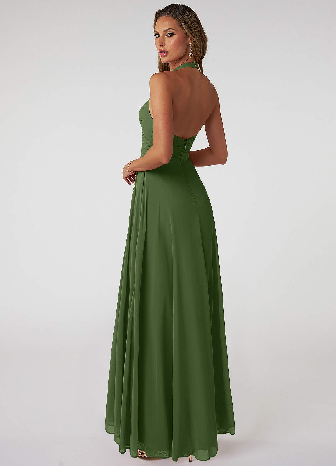 Tessie A-Line V-Neck Chiffon Bridesmaid Dress in Olive