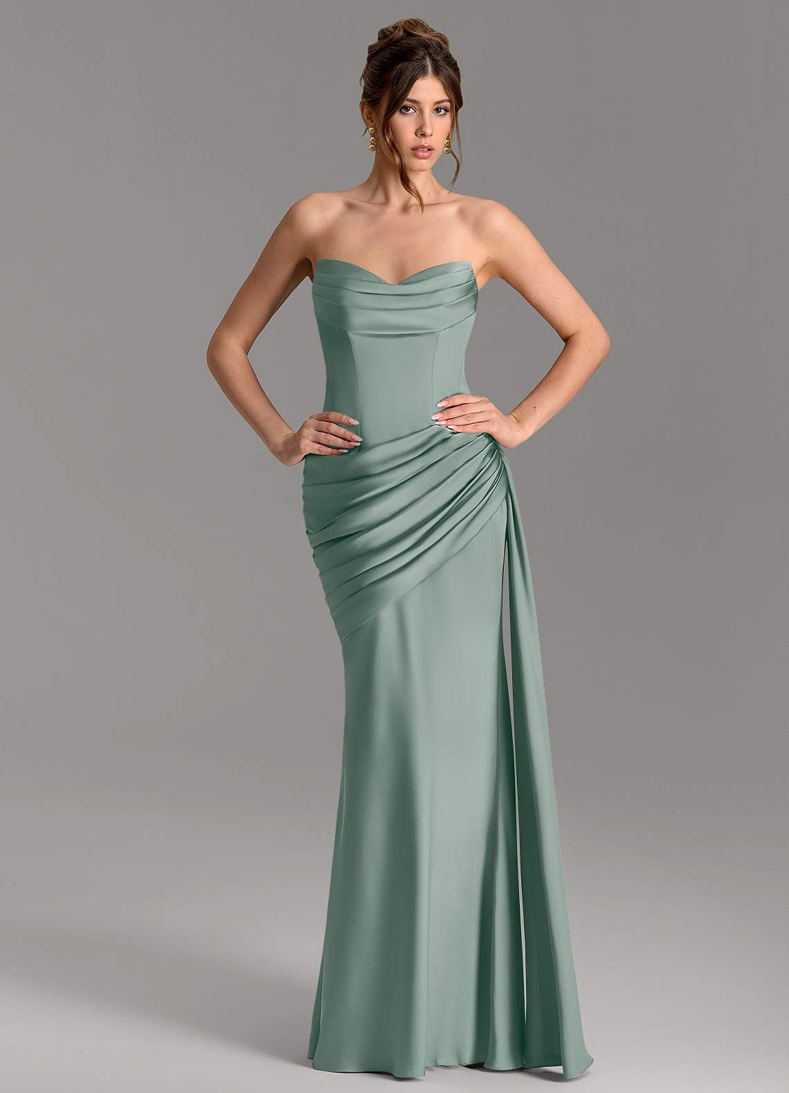 Zorah Mermaid Sweetheart Stretch Satin Bridesmaid Dress in Silver Sage