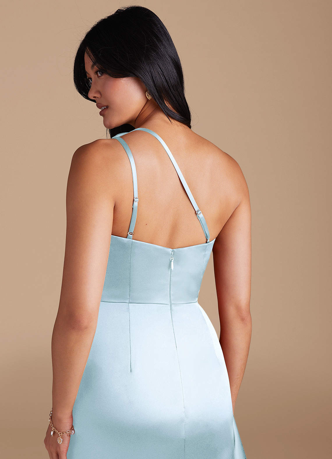 Latrice Sheath One-Shoulder Metallic Satin Bridesmaid Dress in Sky Blue