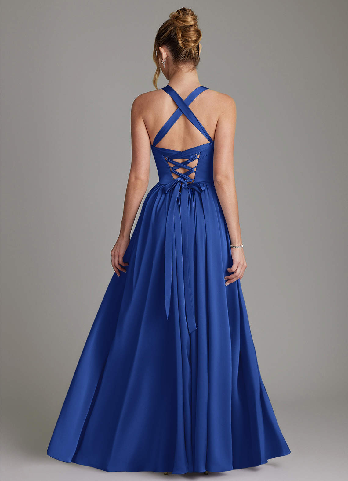 Francis A-Line V-Neck Stretch Satin Bridesmaid Dress in Royal Blue