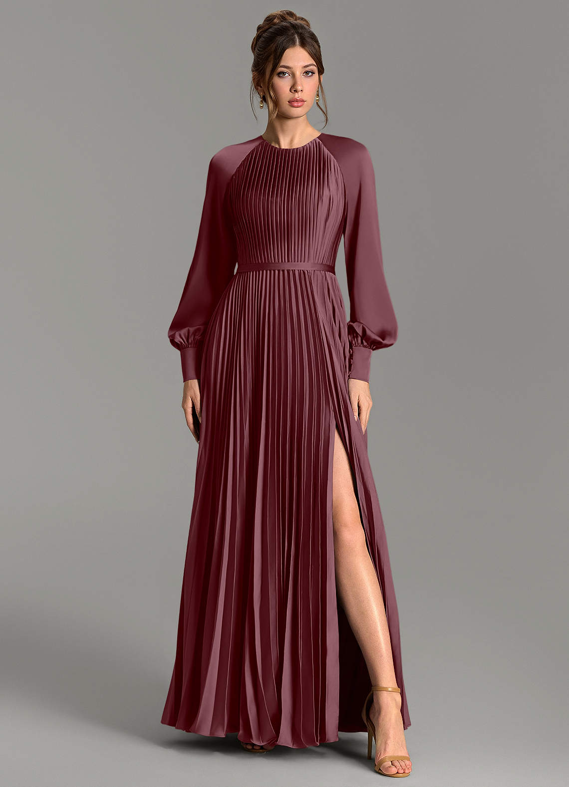Grayson A-Line Scoop-Neck Stretch Satin Bridesmaid Dress in Sangria