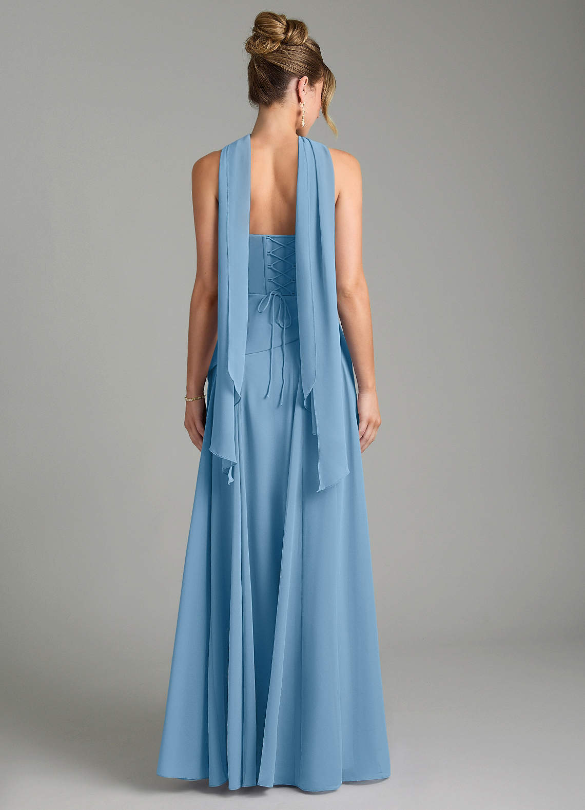 Gabriela A-Line Cowl-Neck Chiffon Bridesmaid Dress in Steel Blue