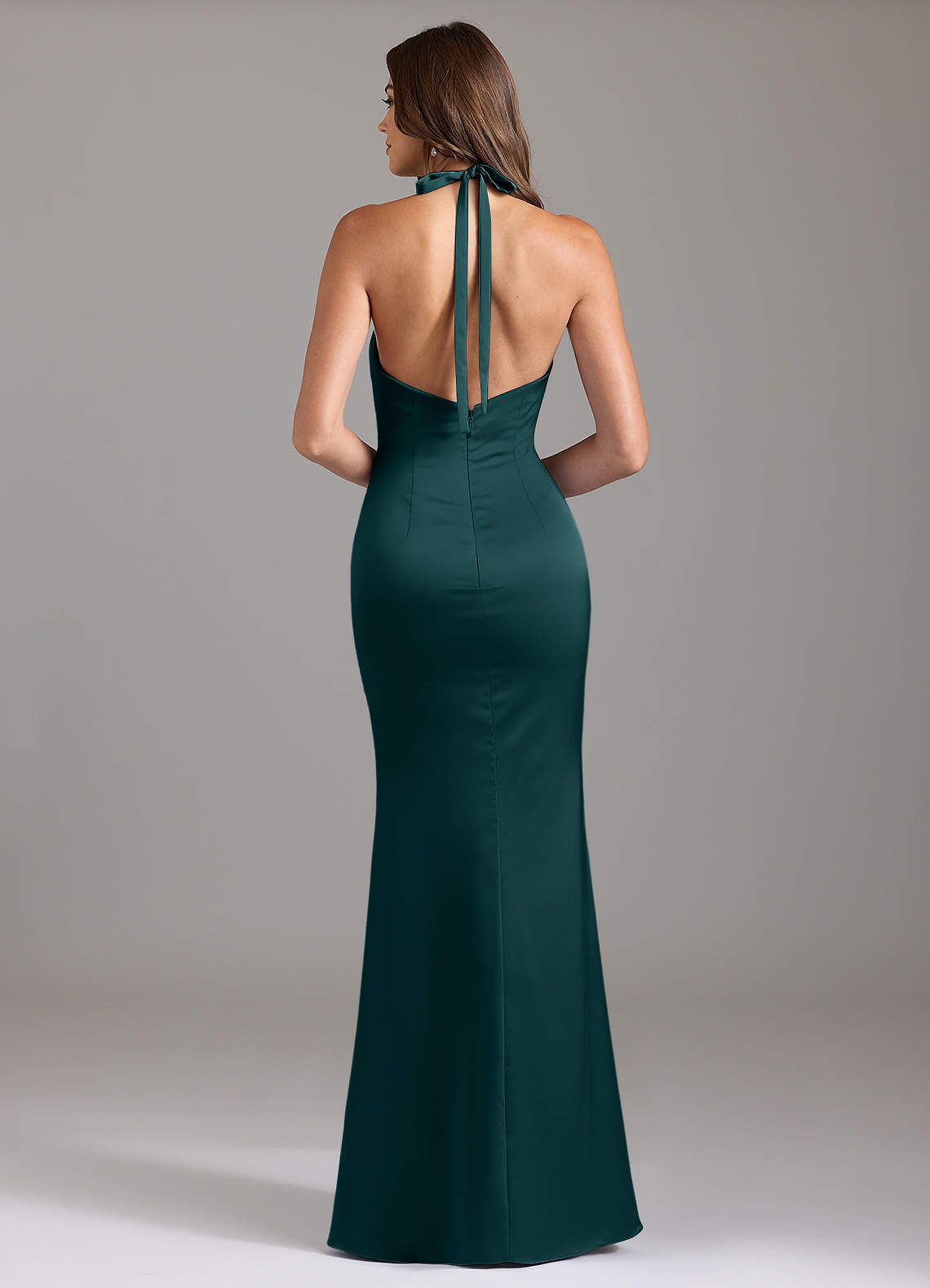 Valerie Mermaid V-Neck Stretch Satin Bridesmaid Dress in Pine