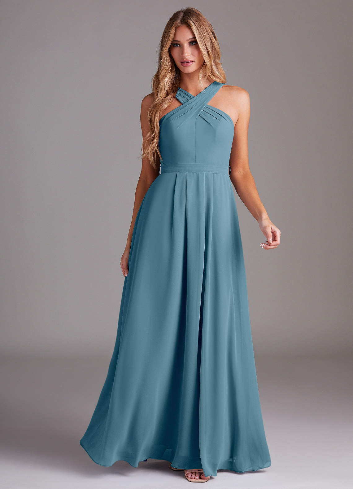 Dixie A-Line Halter Chiffon Bridesmaid Dress in Bermuda