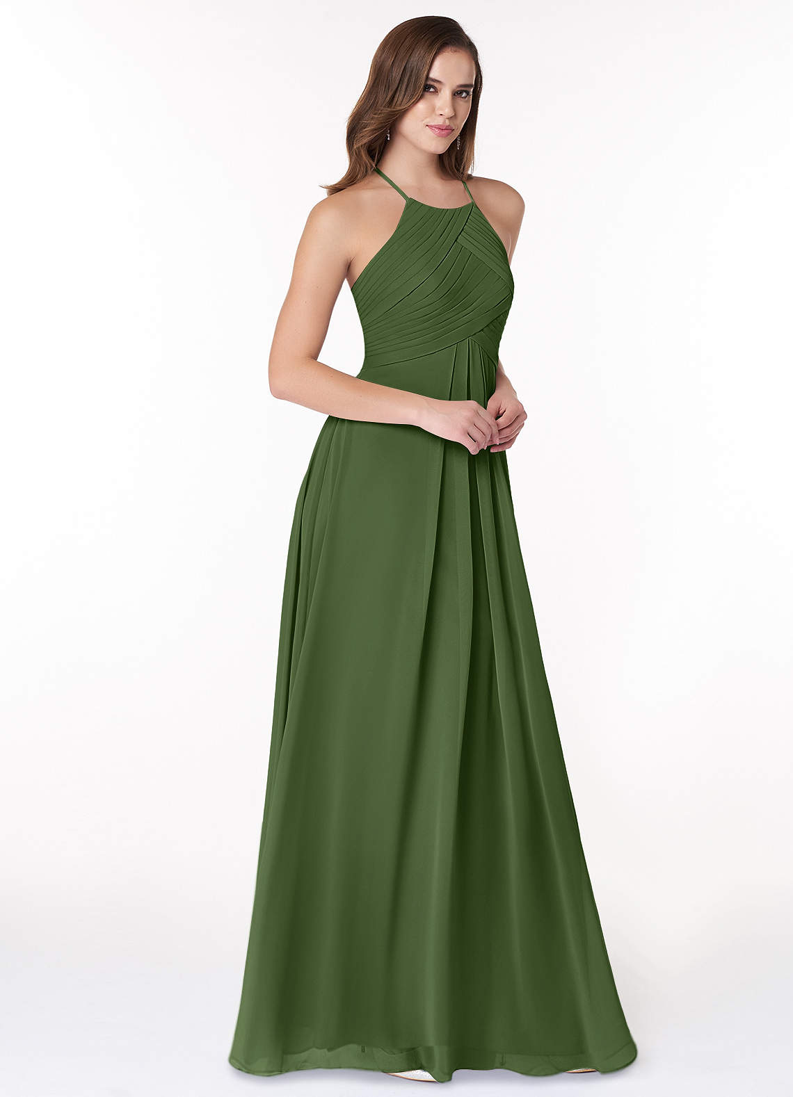 Ginger A-Line Halter Chiffon Bridesmaid Dress in Olive