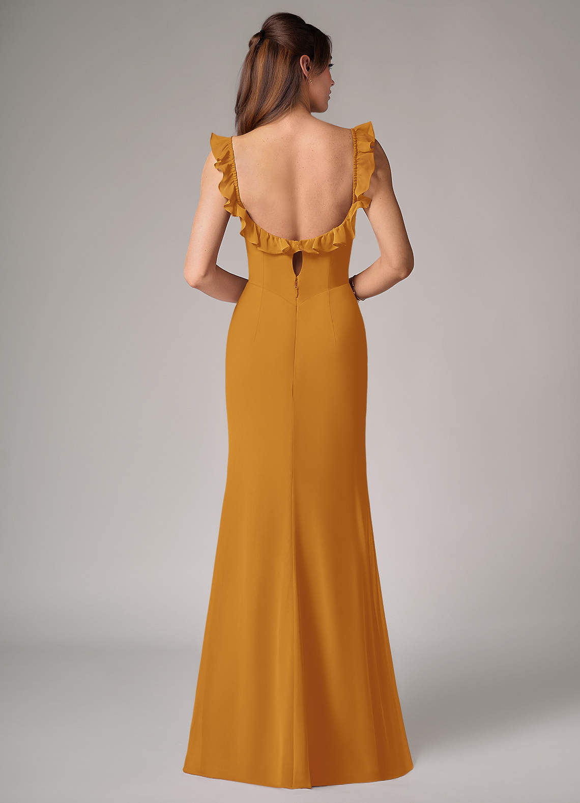 Callie Mermaid Scoop-Neck Chiffon Bridesmaid Dress in butterscotch