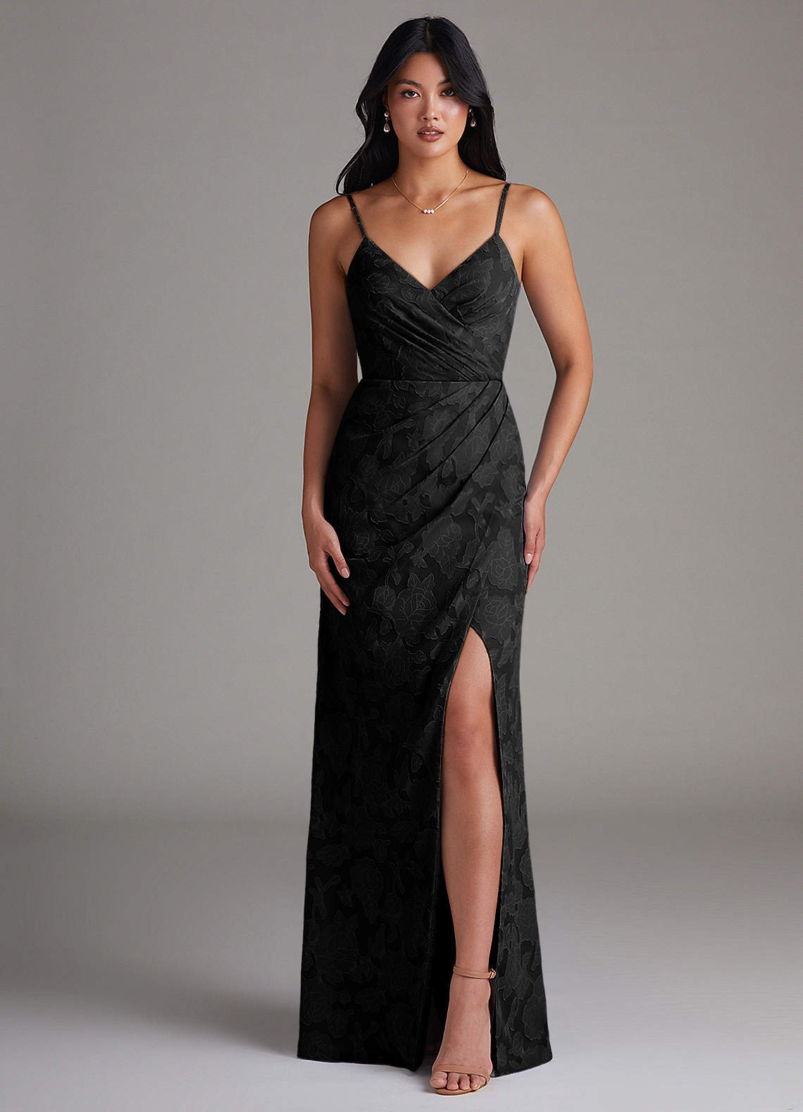 Maci Sheath V-Neck Floral Burnout Bridesmaid Dress in black