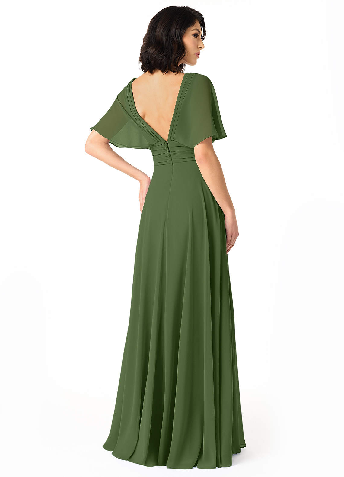 Pamela A-Line V-Neck Chiffon Bridesmaid Dress in Olive
