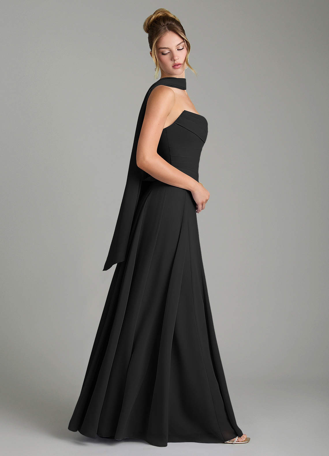 Gabriela A-Line Cowl-Neck Chiffon Bridesmaid Dress in black