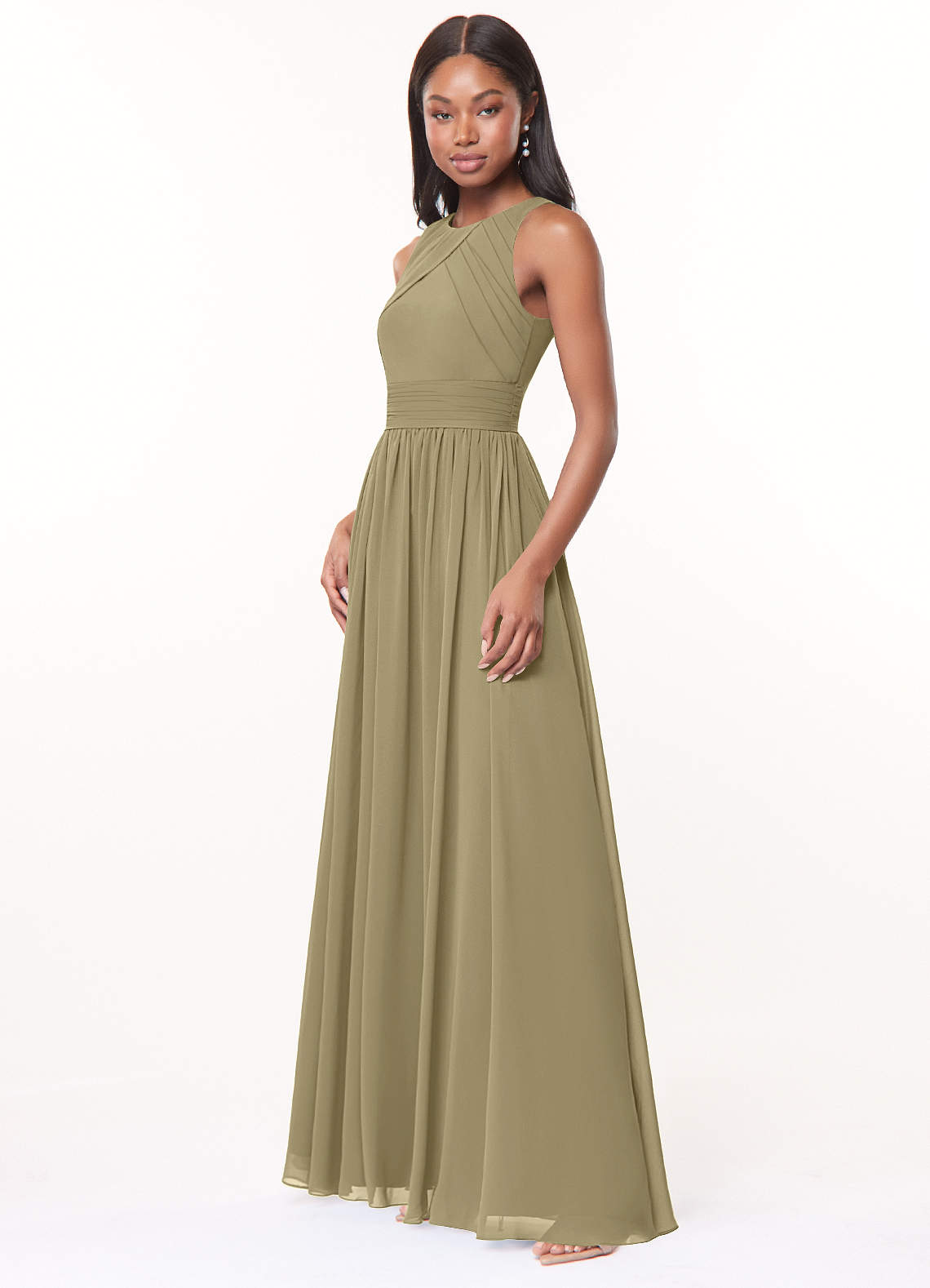 Harper A-Line Scoop-Neck Chiffon Bridesmaid Dress in Moss Green