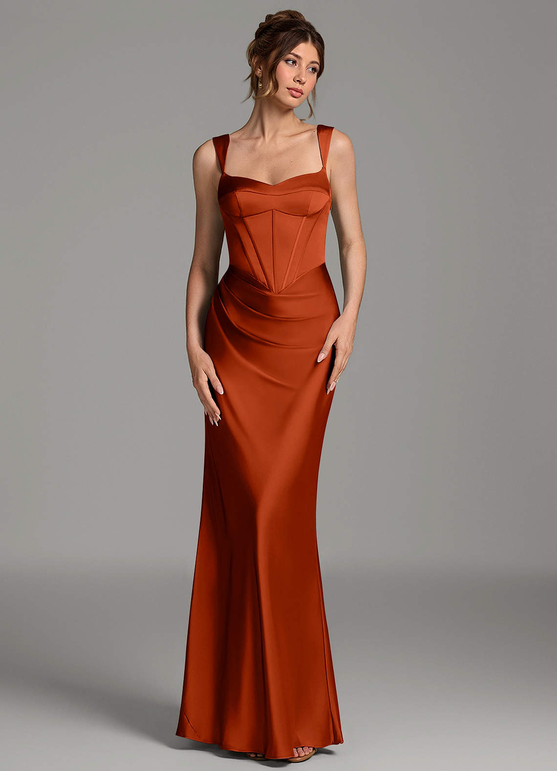 Mela Sheath Sweetheart Stretch Satin Bridesmaid Dress in Paprika