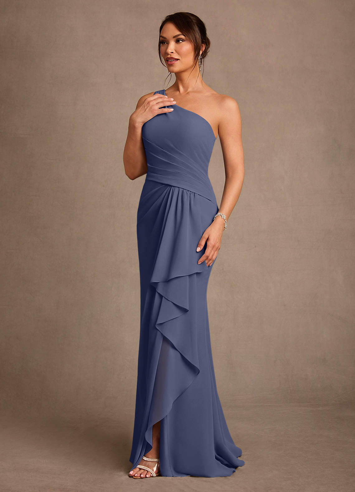Floy Sheath One-Shoulder Chiffon Mother of the Bride Dress in Stormy