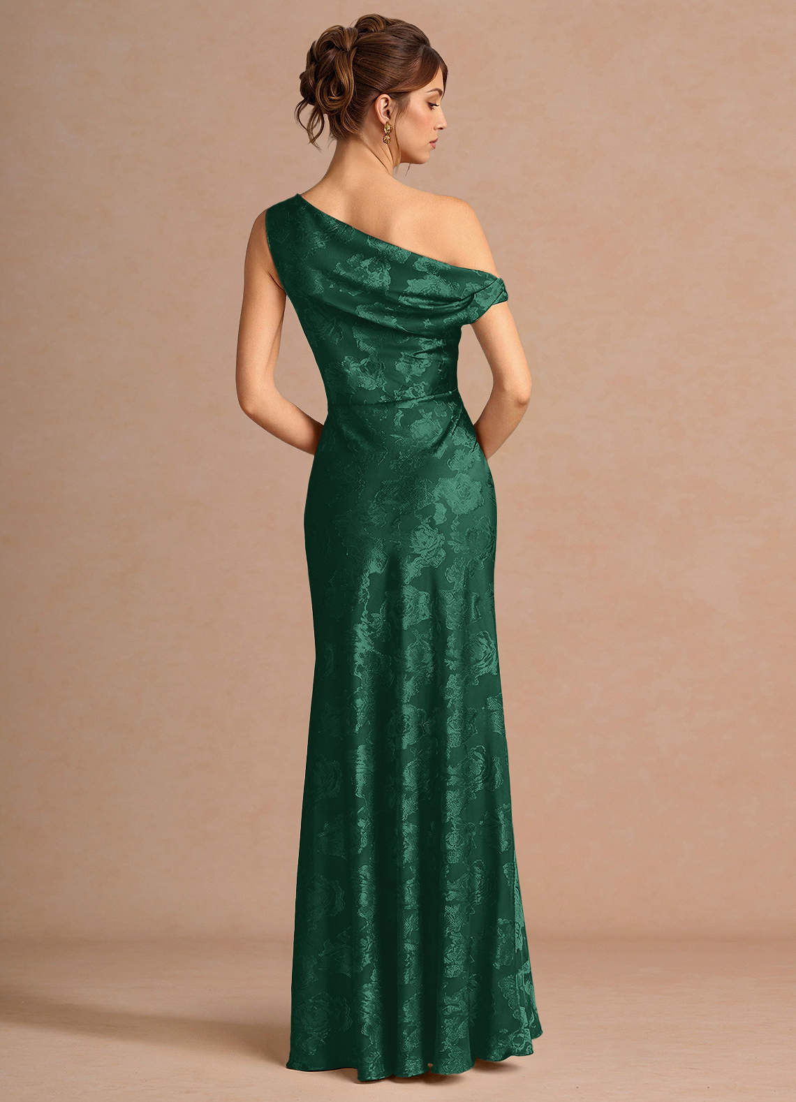 Kismet Mermaid One-Shoulder Fil Coupé Wedding Guest Dress in Hunter Green