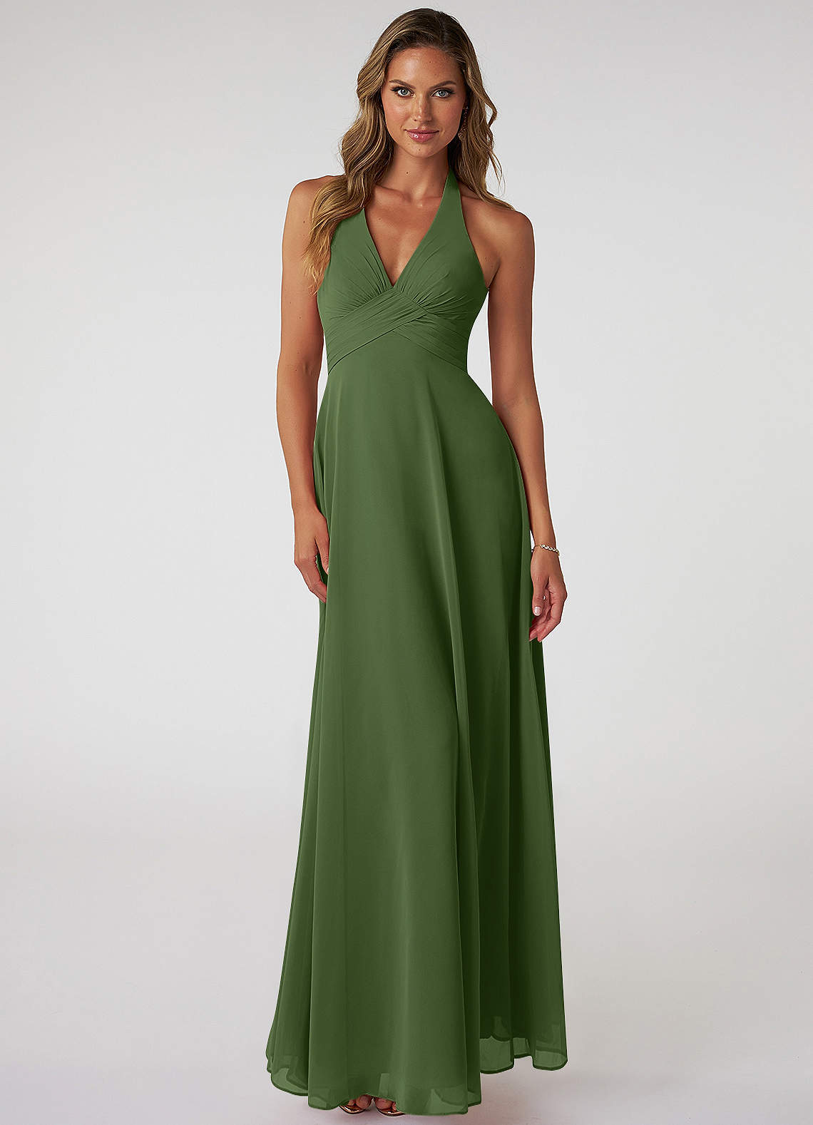 Tessie A-Line V-Neck Chiffon Bridesmaid Dress in Olive