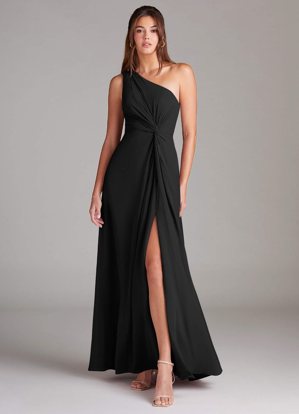 Brooke A-Line One-Shoulder Chiffon Bridesmaid Dress in black