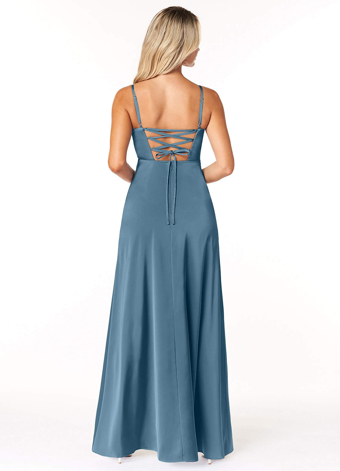 Marchella A-Line V-Neck Stretch Satin Bridesmaid Dress in Bermuda