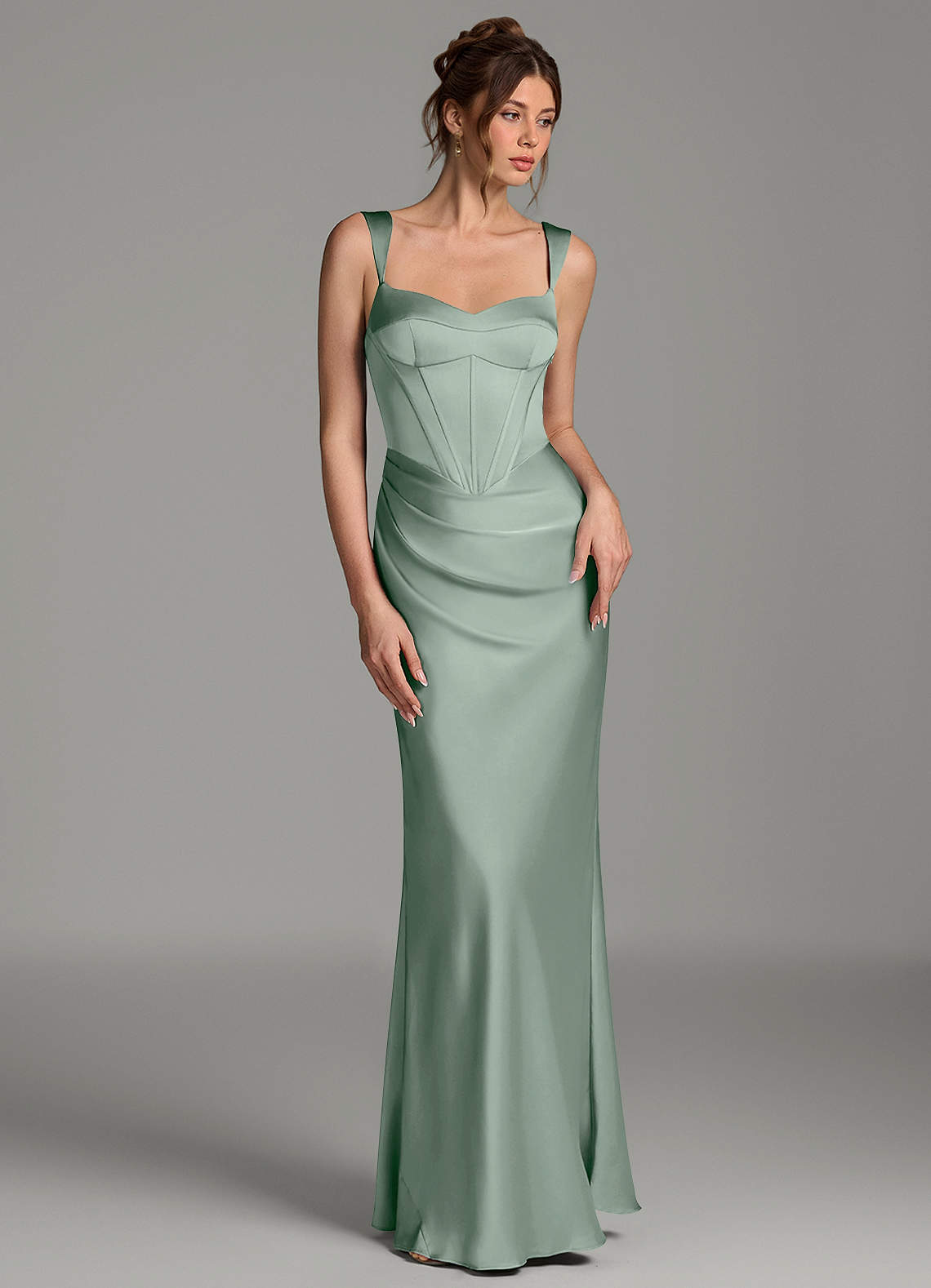 Mela Sheath Sweetheart Stretch Satin Bridesmaid Dress in Agave
