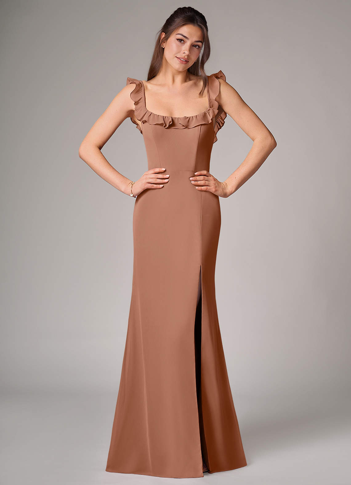 Callie Mermaid Scoop-Neck Chiffon Bridesmaid Dress in Bronzer