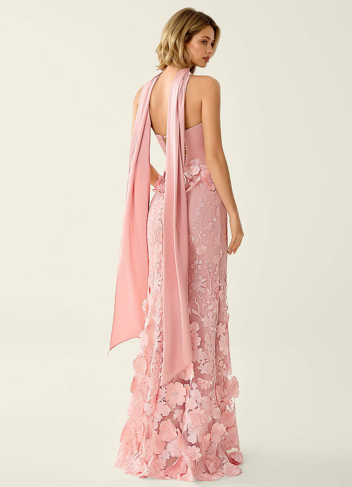 Wrensincia Mermaid Strapless Crystal Linen Satin Evening Dress in Pink