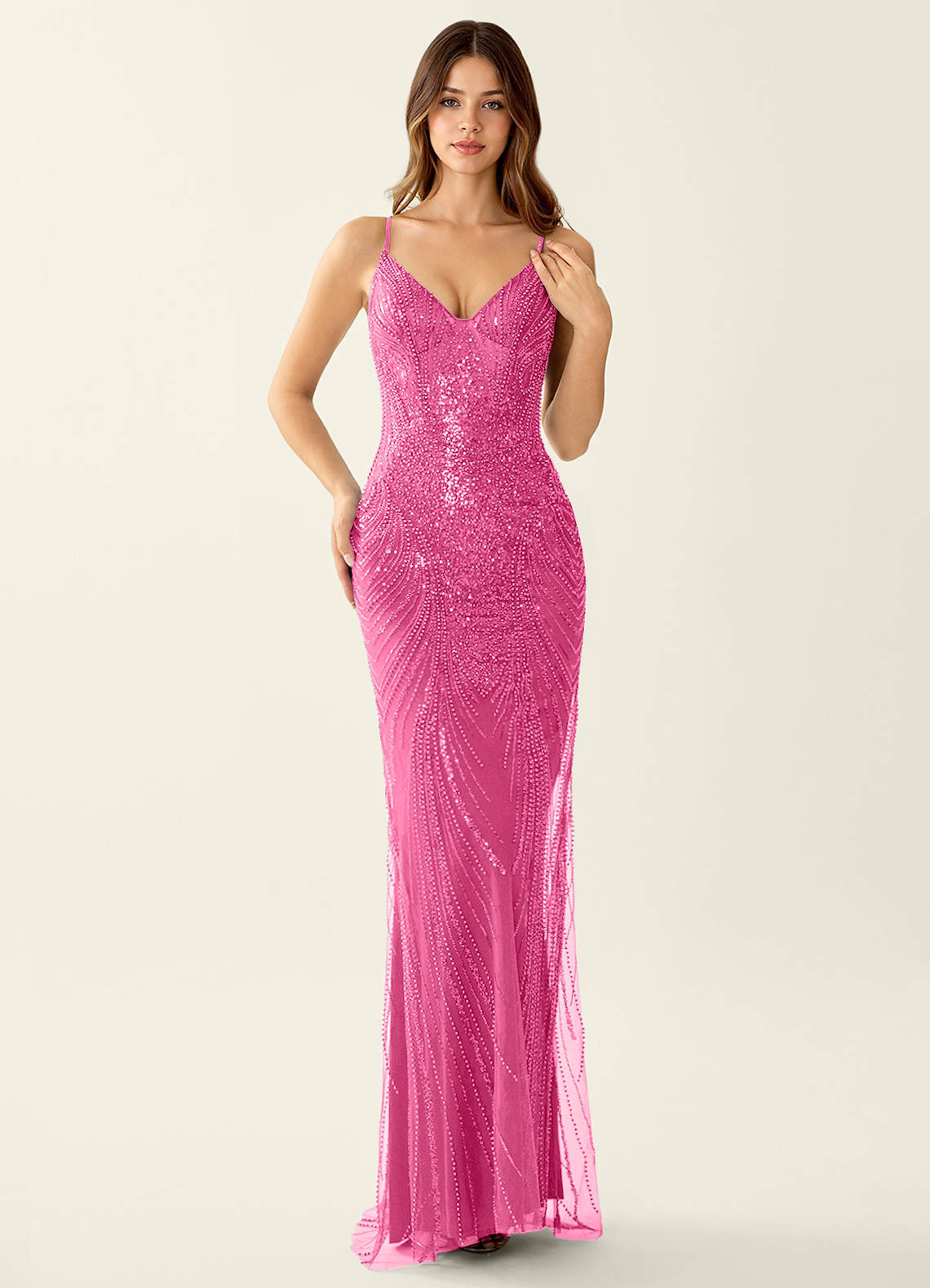 Magnolia Mermaid Beaded Sequined Stretch Mesh Evening Dress in black