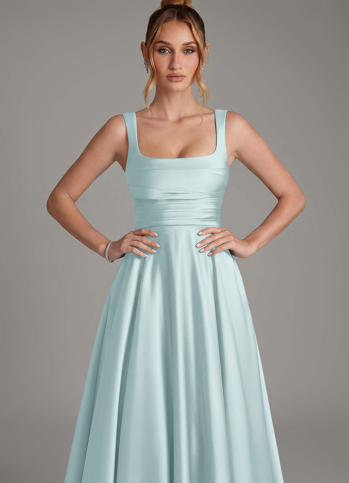 Azaria A-Line Square-Neck Stretch Satin Bridesmaid Dress