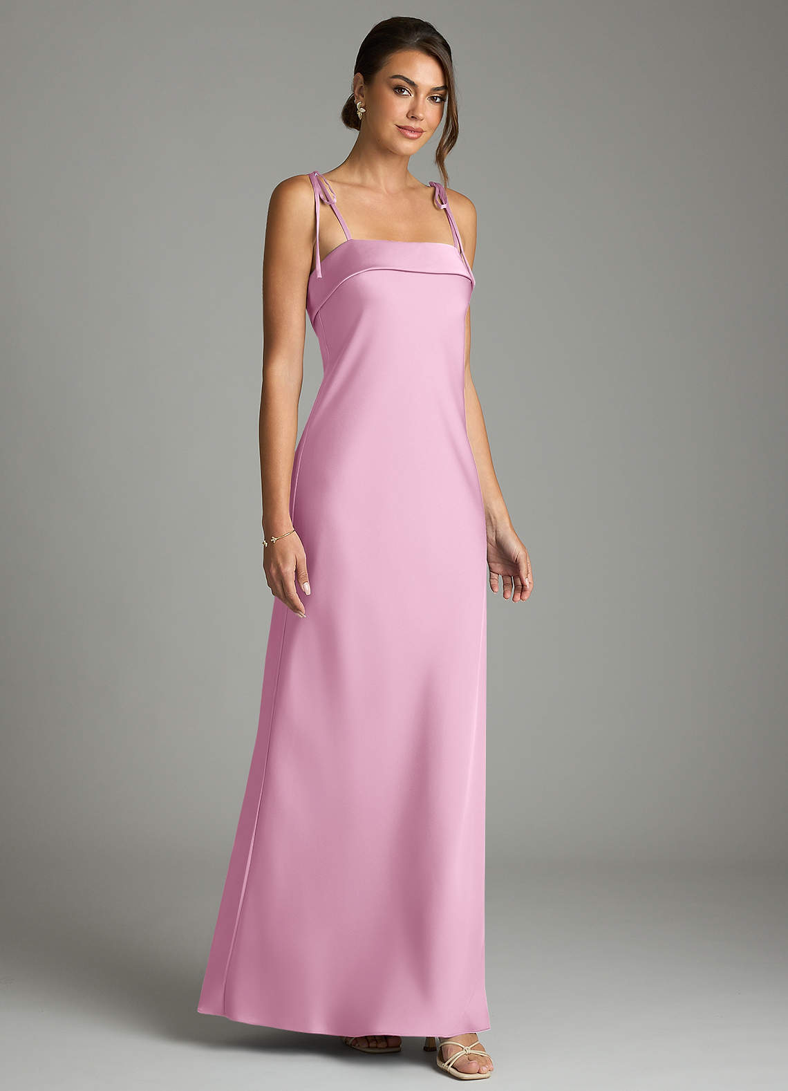 Ellia Sheath Straight-Neck Stretch Satin Bridesmaid Dress in candy pink