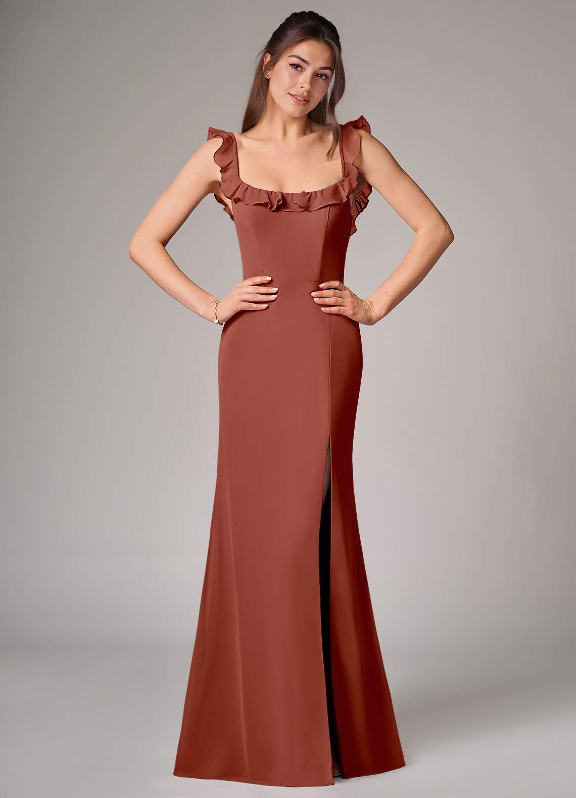 Callie Mermaid Scoop-Neck Chiffon Bridesmaid Dress in Auburn